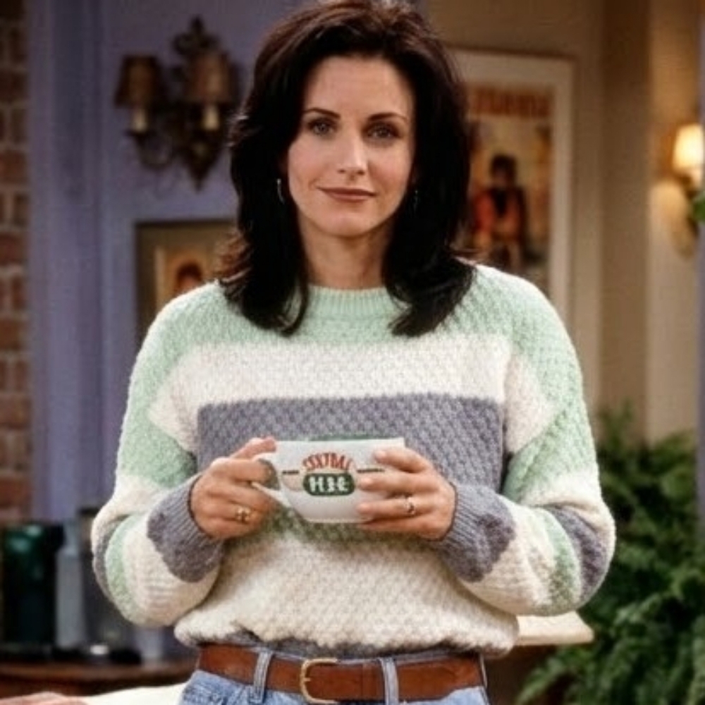 Monica Geller Friends Vintage 90s Hand Knit Colorblock Striped Cozy Sweater S/M